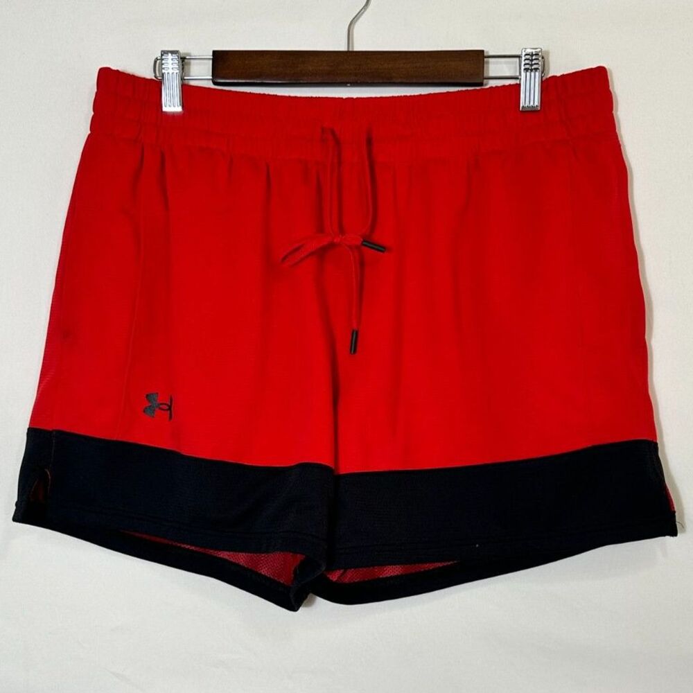 Under Armour Men's Active Red/Black Lined Activewear Shorts, Size XL Drawstring